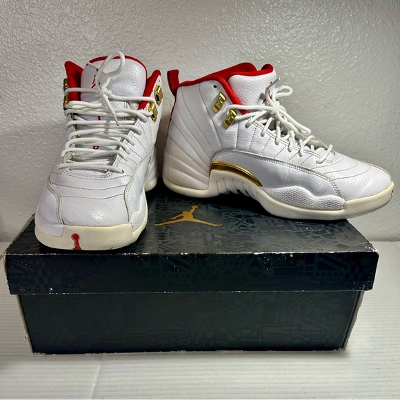 Air Jordan 12 Retro 130690–107 Gold White Red 2019 Sneakers Shoes